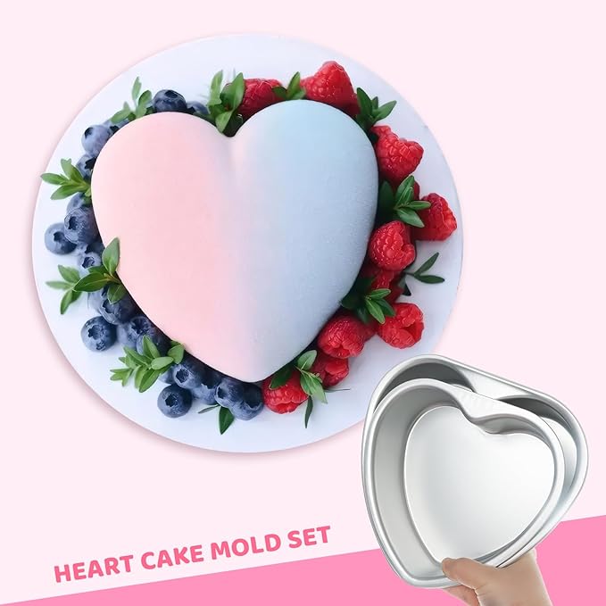 2 pcs Heart Shaped Cake Pan 6 Inch 8 Inch Aluminum Cake Pans Heart Cake Tin Baking Cake Mold for Valentine's Weddings Birthday Party