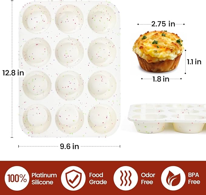 CAKETIME Silicone Muffin Pan, Regular Size Muffin Pan for Baking 12 Cups Non Stick Silicone Cupcake Pan 1 Pack Confetti