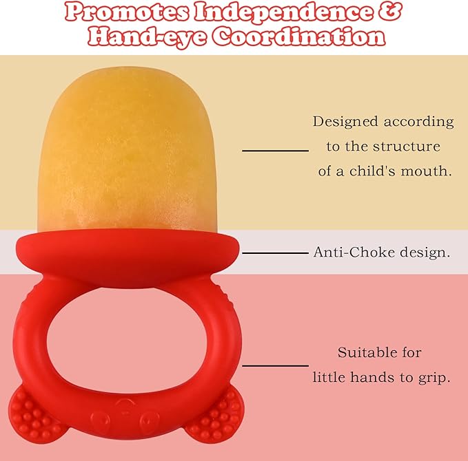 WMKGG Baby Popsicle Molds, Breastmilk Popsicle Molds for Teething Relief with Sticks, Baby Food Freezer Tray, Storage Container for Homemade Food(Red)