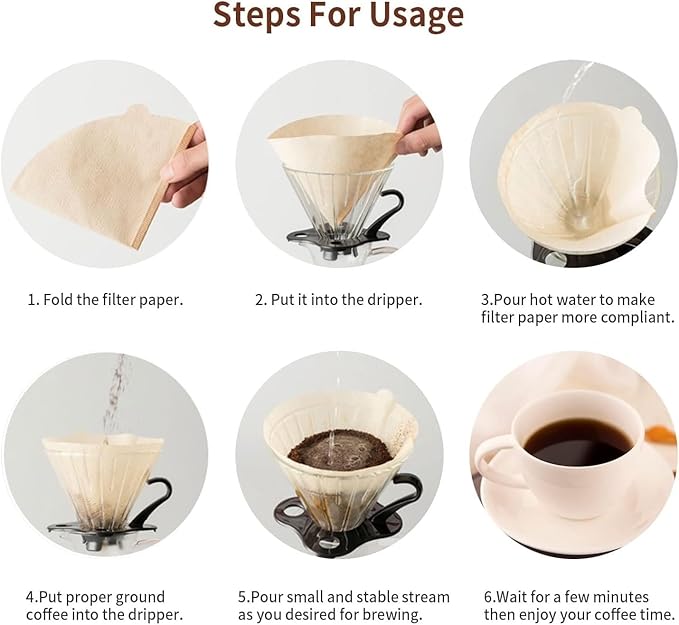 Coffee Filter, Size 02 Cone Coffee Filters Disposable, 100 Count Unbleached Natural Paper Filters 2-4 Cup, 2 Cone For V60 For Pour Over Droppers and Drip Coffee Maker (Brown)