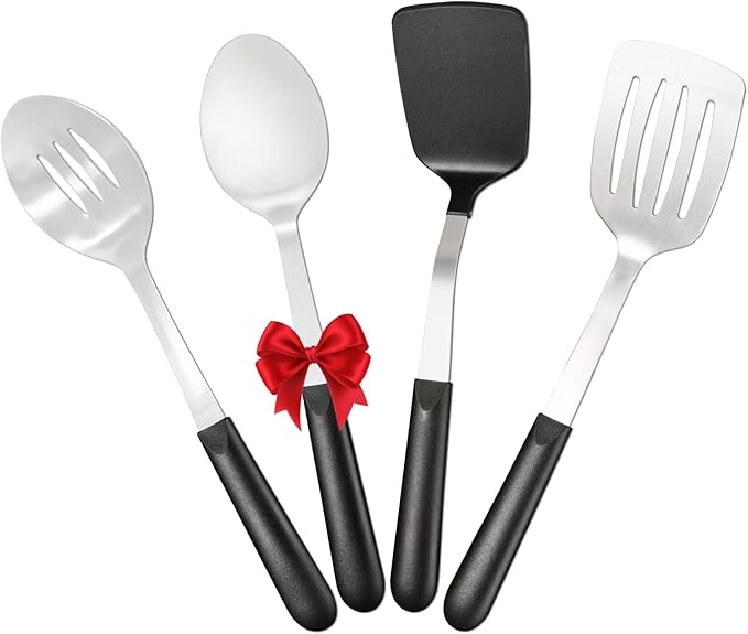 Stainless Steel Cooking Utensils Set, 4-piece Kitchen Utensil Set with PP Handles, Dishwasher Safe, Non-Stick and Heat Resistant, Spoons, Spatula for Cooking