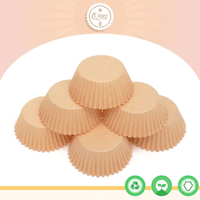 qiqee 600 Count Large Size Cupcake Liners Natural Muffin Liners Food Grade Jumbo Baking Cups Paper No Smells (Large Size)