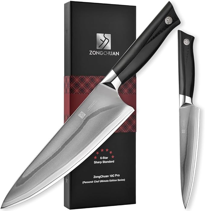 10C Pro Kitchen Knife Set 2pc,8" Chef Knife & 5.5" Utility Knife,VG10 High Carbon Stainless Steel,6-Star Sharp Standard,G10 Black Handle,Love's Gift Box