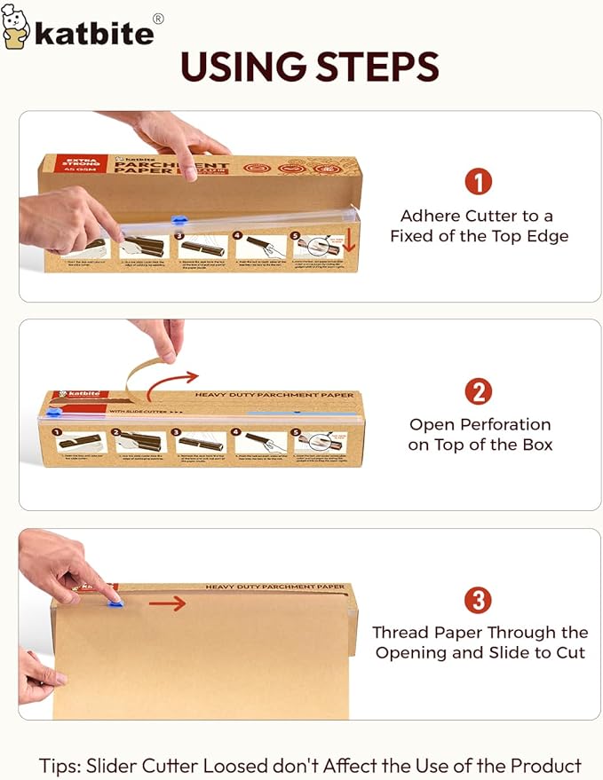 Unbleached Parchment Paper Roll for Baking 12in x 262ft, 260 Sq.Ft, Heavy Duty & Non-stick Baking Paper with Slide Cutter, Brown Parchment Paper for Cooking, Air Fryer, Steaming, Bread