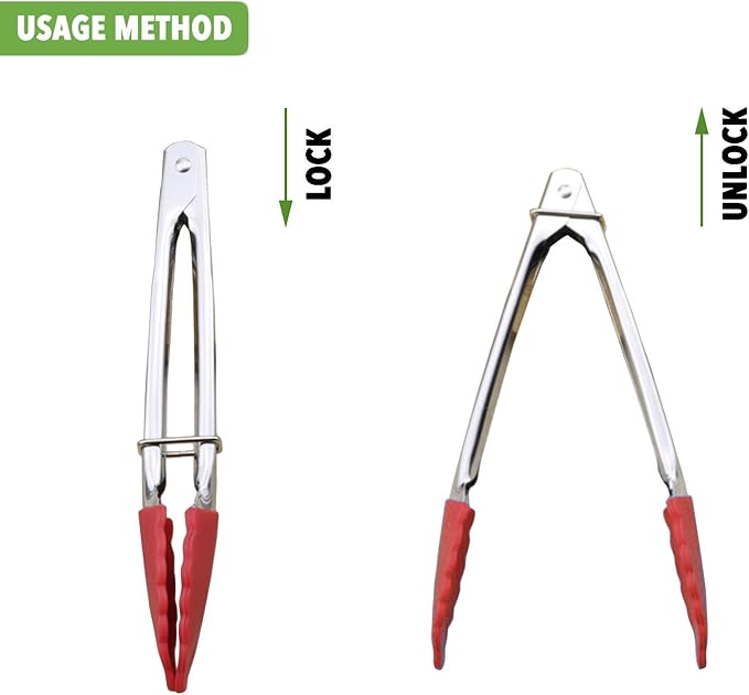 Mini Tongs with Silicone Tips 7-Inch Serving Tongs, Set of 3 (Green Red Blue)