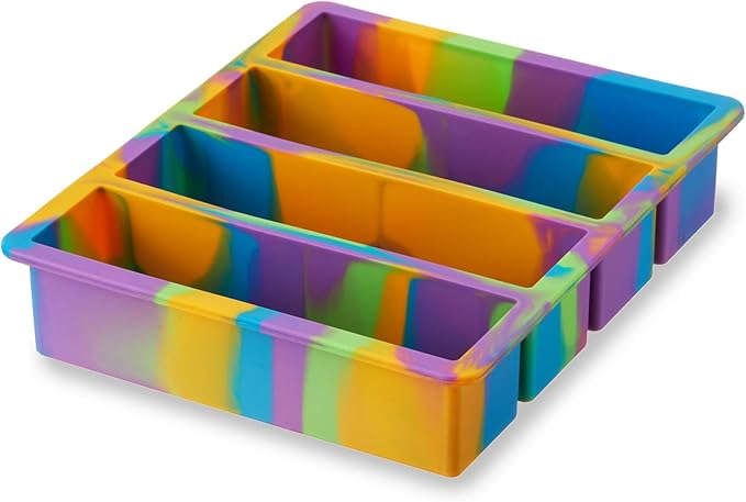 Host Ice Cube Tray, Makes Four 5-Inch Long Cubes, Durable Silicone Trays with Easy Release Design, Perfect for Water Bottles and Highball Glasses, Home Bar Accessories, Set of 1, Colored Marble