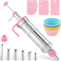 Dessert Decorating Syringe Set, 24Pcs Frosting Piping Kit with 6 Piping Tips, 12 Silicone Cupcake, Stainless Steel Cupcake Decorating Kit Piping Bags and Tips Set