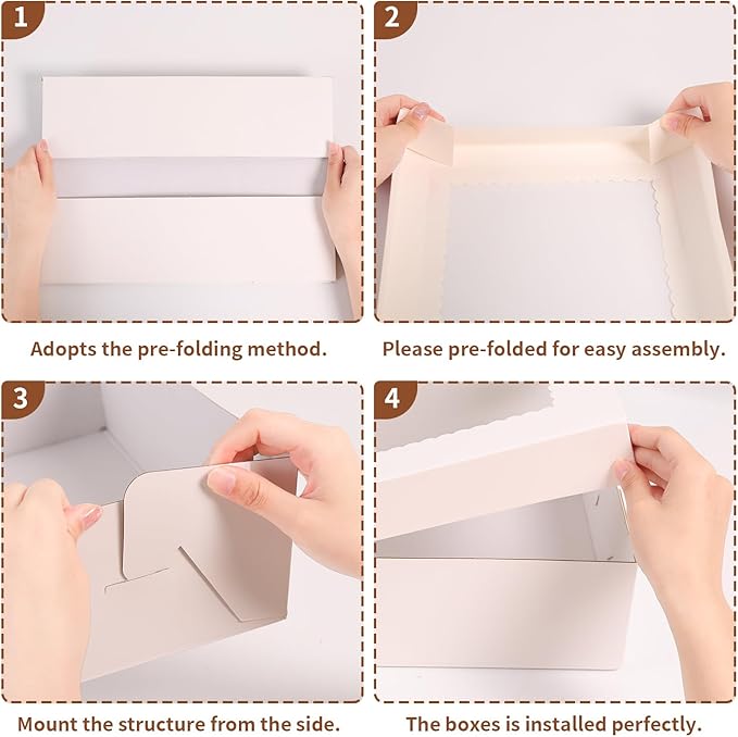 12pcs 19x14x4 inch Cake Boxes with Window，White Rectangle Sheet Large Bakery Boxes for Pastry Dessert Cake, Cupcakes Donuts Cookies Pie Treat Packaging