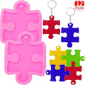 2 Pieces Puzzle Silicone Mold Handmade Puzzle Keychain Mold Silicone Baking Mold with Hole and 10 Pieces Key Rings for DIY Keychains, Chocolate, Cake, Pudding, Ice Cream, Jelly