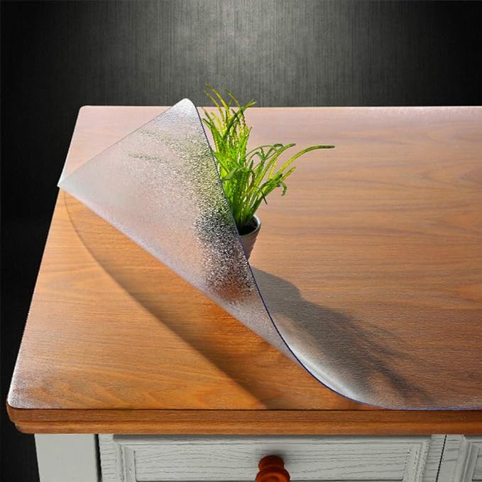 NECAUX Custom 18 x 79 Inch Frosted Table Cover Protector, 1.5mm Thick Water Resistant Plastic Non-Slip Table Pad Table Cover Protector for Coffee Table, Writing Desk, Trainning Table, Vanity Table