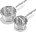 LOLYKITCH Whole Body Tri-Ply Stainless Steel Saucepan Set of 2,1QT & 3QT,Induction Pots,Saucepans with Lids,Oven and Dishwasher Safe.