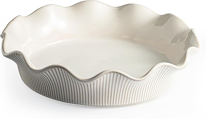 Ceramic Deep Pie Pan for Baking, 11 inch Porcelain Pie Dish for Apple Pie, Oven & Dishwasher Safe, Farmhouse Decor, 48 Ounce Deep Plate for Kitchen, Non-Stick Pie Pans, Off-White
