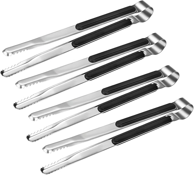 4 Pack Premium Stainless Steel Kitchen Tongs, Serving Tongs for Cooking, XEVOM Metal Food Tongs with Non-Slip Grip, Heat Resistant Grill Tongs 10 inch