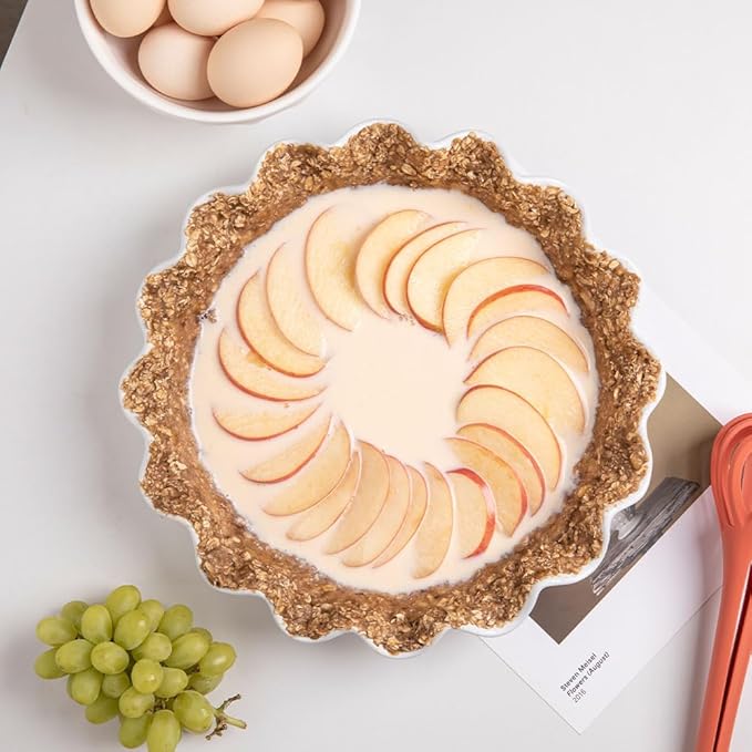 Sweejar Ceramic 11.5 Inches Pie Pan for Baking, Deep and Fluted Porcelain Round Pie Dish, Non-Stick Pie Plate for Pumpkin Pie, Apple Pie, Pie Pots with Morden Farmhouse Design(Beige)