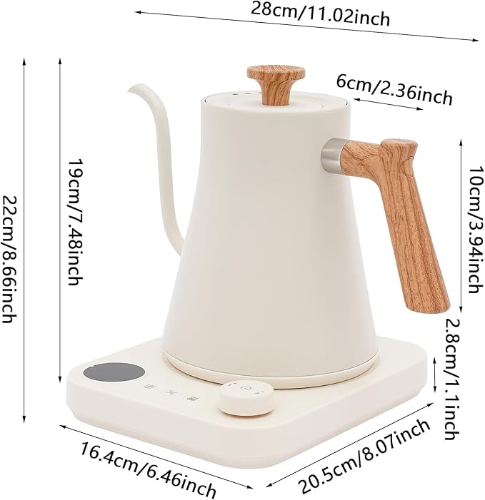 30oz Bistro Electric Gooseneck Kettle,1200W Stainless Steel Coffee Kettle with ±1℉ Temperature Control,Quick Heating Pour Over Electric Kettle for Coffee&Tea (White)