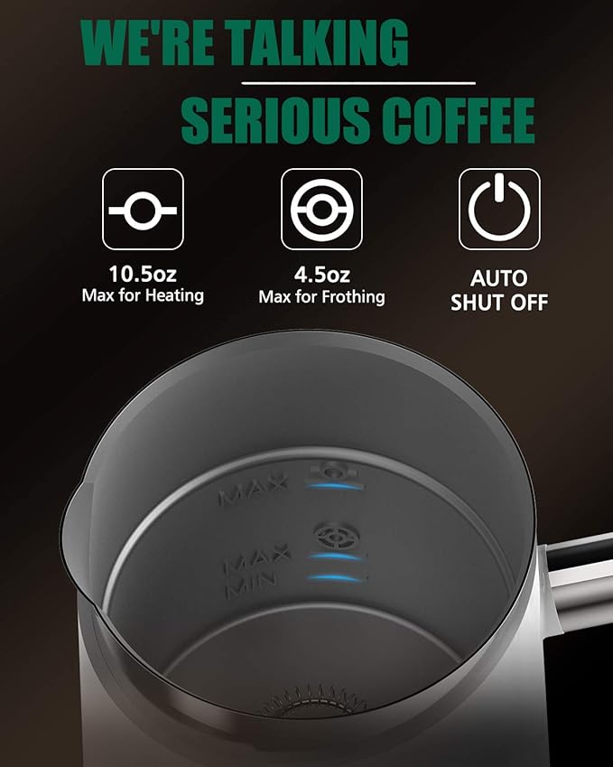 Huogary Milk Frother, Large Capacity Milk Frother and Steamer, Electric Warm & Cold Milk Foam Maker, Non Stick Automatic Milk Foam Maker and Milk Warmer for Latte, Cappuccinos, Macchiato, White