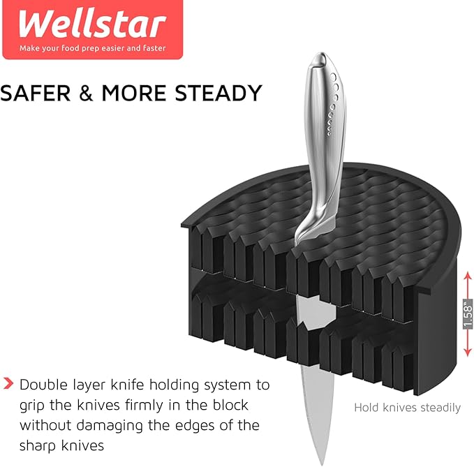 5.5” Steak Knife Block Holder without Knives - Kitchen Steak Knife Storage Block Stand only - Space Saver Large Volume Steak Knives Organizer, Detachable for Easy Cleaning - Black