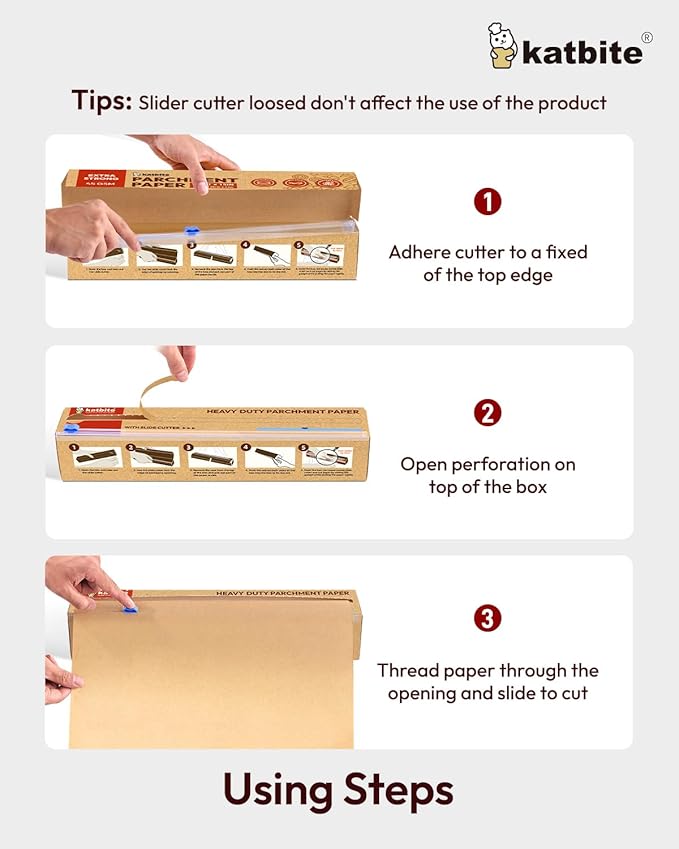 Katbite Heavy Duty Parchment Paper Roll for Baking, 15 in x 210 ft, 260 Sq.Ft Baking Paper with Slide Cutter, Easy to Cut & Non-stick Cooking Paper for Bread, Cookies, Air Fryer, Steaming, Grilling