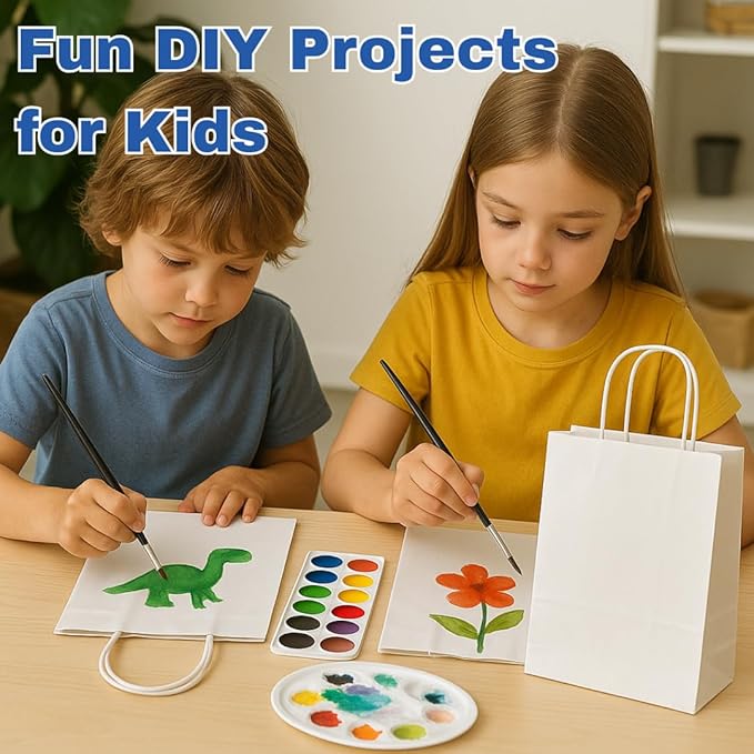 ASSUREPAK DIY Paper Bags - 250 units - White Color - 10"x5"x13"- 60LB (90 GSM strong) - Twisted Handle Recyclable Bags for Kids Drawing, Decorating and Creative Projects - 10513WHITEPAPTHDL