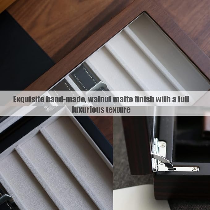Knife Display Case Organizer storage 8 pocket knives, Folding Knife Holder with Real Glass Window Top， Pocket knife collection box for men gift (Walnut Veneer 8 slot)