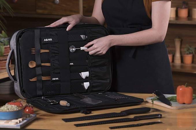 Asaya Chef Knife Backpack with 20 Pocket Knife Roll Bag - Over 30 Pockets for Knives - Knives Not Included (Grey)