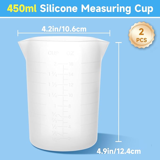 Gartful 450ml Large Silicone Measuring Cups, 15OZ Reusable Squeeze and Pour Resin Cups for Epoxy, Casting Molds, Slime, Craft Art Projects, Cup Making, Waxing, 2 Packs