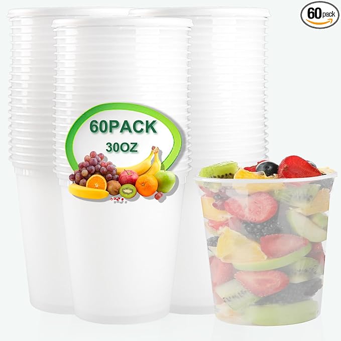 Deli Food Containers with Lids 30 oz-60 Pack Meal Prep Containers Food Storage Containers with Lids Stackable, Leakproof, BPA Free, Microwave Dishwasher Freezer Safe for Takeout Meal