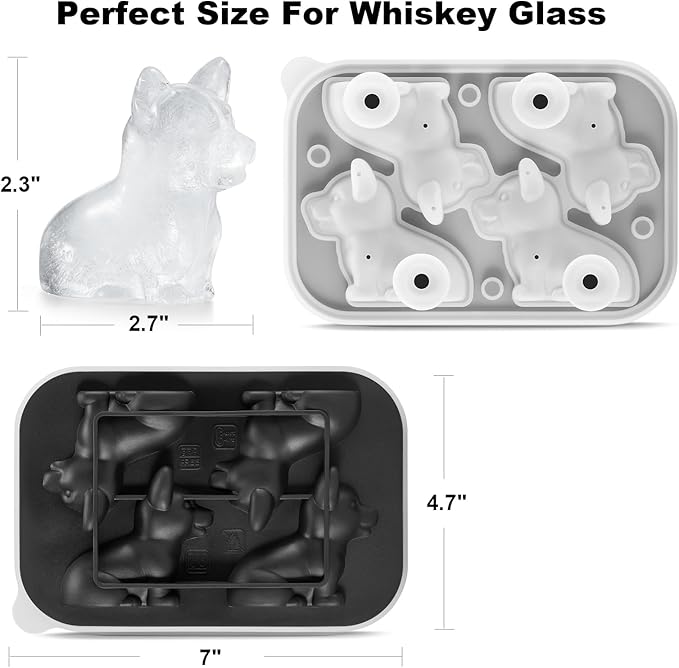 3D Corgi Dog Ice Cube Tray - Fun Shapes, Novelty Mom/Dad Gifts for Dog Lovers, Cute Corgi Ice Mold for Whiskey, Cocktail, Bourbon
