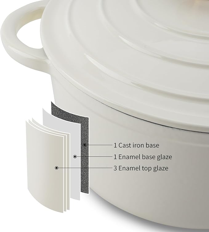 Enameled Cast Iron Dutch Oven Pot with Lid Heavy-Duty Cookware for Bread Baking, Braising, Stews, Roasting,5.5QT,creamy white