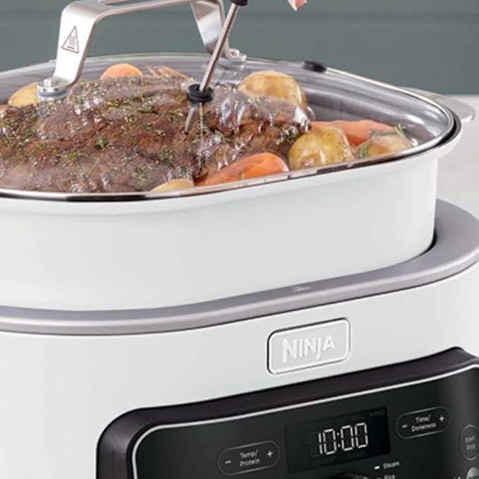 New 2025 Ninja Foodi Possible Cooker PRO Plus 11-in-1 Multi-Cooker, Slow Cooker, 8.5-Qt Smart Cook System with Thermometer and 1400W High-Heat Searing Base, White