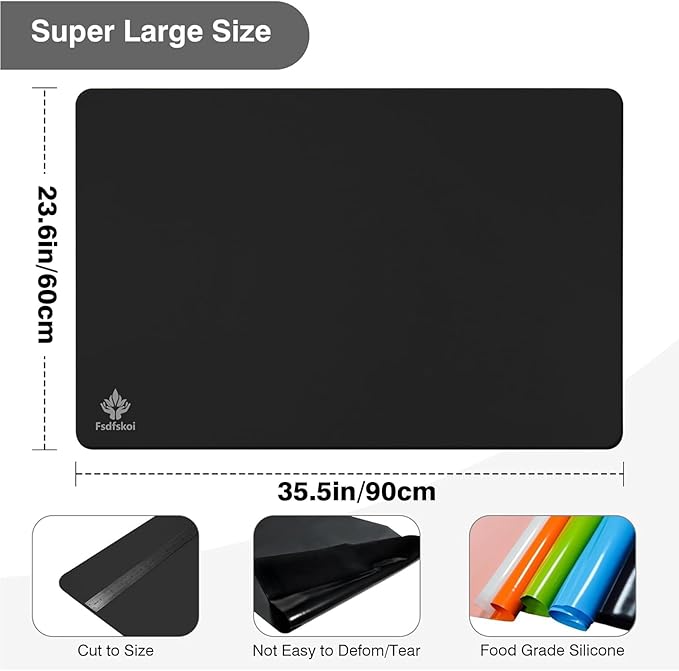 35.5" x 23.6" Extra Large Silicone Mat, Silicone Craft Mat for Placemat Baking Painting Clay Art and More (Black)