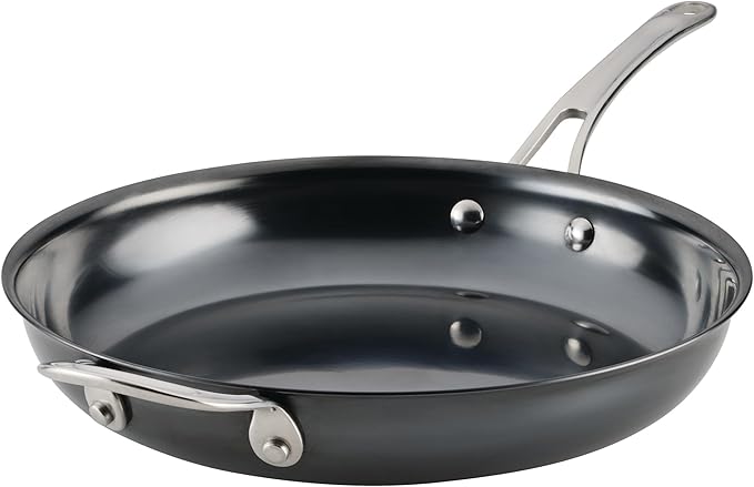 Anolon Everlast N2 Carbon Steel Frying Pan/Skillet with Helper Handle Compatible with All Cooktops, Metal Utensil Safe, 12 Inch - Black