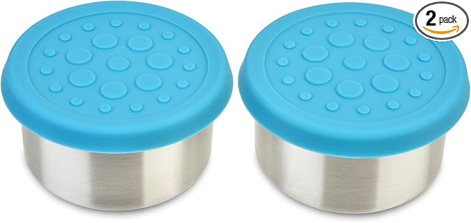 LunchBots 2.5 oz Stainless Steel Dressing Container for Condiments, Dips, Snacks, Dipping Sauce Cups with Silicone Lid, Fits in Lunch Bags and Bento Boxes - Set of 2 (Aqua)