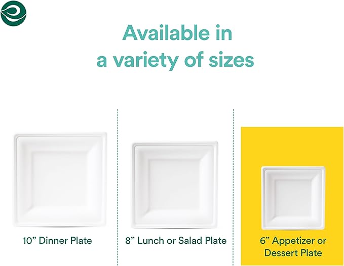 ECO SOUL Compostable Paper Plates 6 Inch (400 Count) Heavy Duty Disposable Dessert Plates, Eco-Friendly Sugarcane Bagasse Small Plates For Appetizer- White