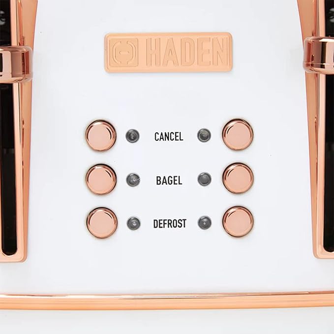 Haden Heritage 4 Slice Wide Slot Stainless Steel Toaster with Adjustable Browning Control & Non-Slip Feet, Ivory & Copper