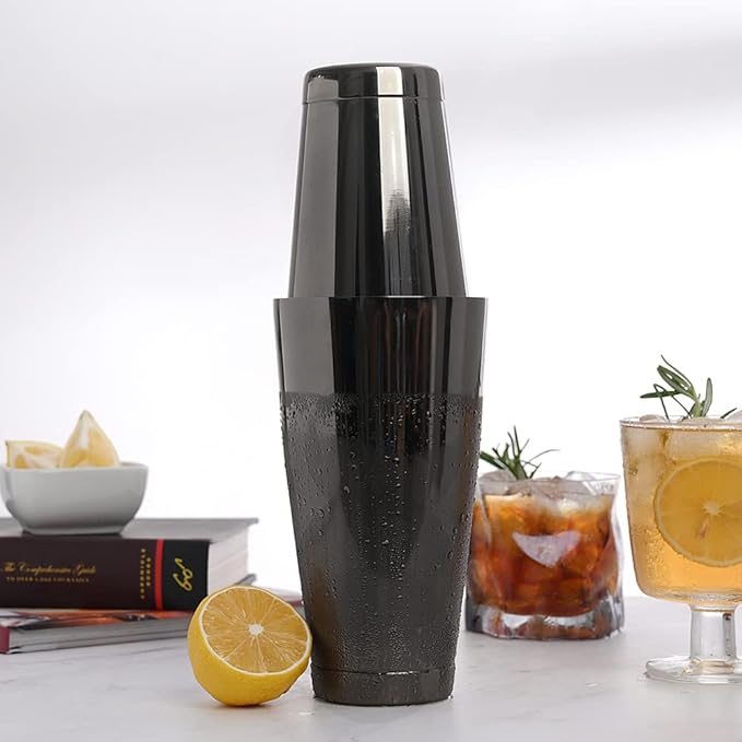 Boston Cocktail Shaker Black, Cocktail Shaker Tins Weighted, Bar Shaker Set Bartender Shakers for Bartending - Martini Shaker Stainless Steel Drink Mixer | Bar Tools Metal Shaking Tin | Gunmetal