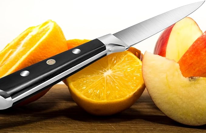 Paring Knife 3.5 inch Small Kitchen Knife Manual Sharpened 5Cr15Mov Stainless Steel Fruit Knife Full Tang with 3 Rivets in Ergonomic Pakkawood Handle