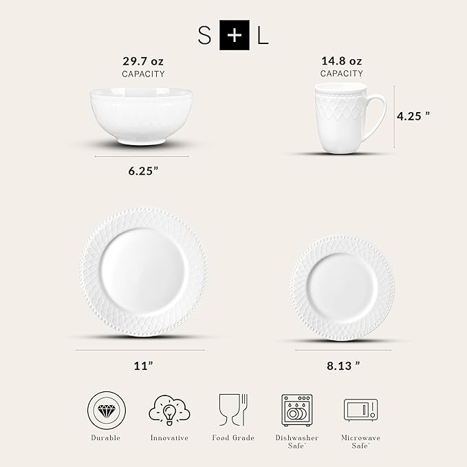 Stone Lain Alexandria 16-Piece Dinnerware Set Bone China, White