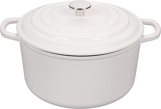 Enameled Cast Iron Dutch Oven Pot with Lid, for Sourdough Bread Baking, Round Dutch Ovens, 6 Quart, White