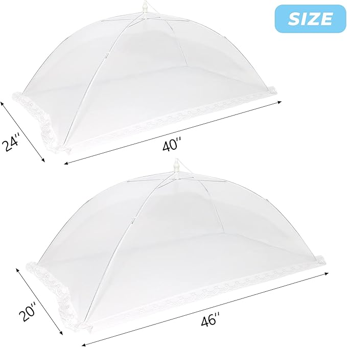 2 Pcs Extra Large Mesh Food Cover Tent（46"x20", 40"x24"）Umbrella Food Screen Covers for Outside Pop-up Mesh Reusable and Collapsible Food Nets for Parties Picnics Outdoor BBQs…
