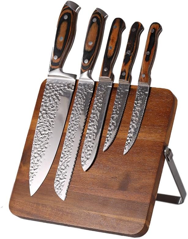 Double-Sided Magnetic Knife Block, Acacia Wood Kitchen Knife Holder, Universal Storage Organizer