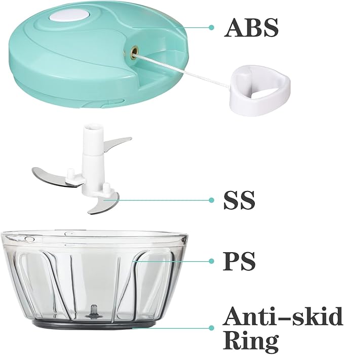 Cambom Manual Food Chopper Vegetable Cutter, Hand String Vegetable Chopper Onions Cutter for Vegetable Fruits Nuts BPA Free Food Safe Material, 550ml Clear