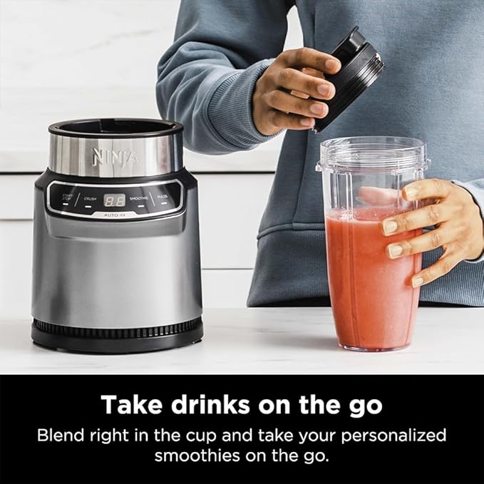 Ninja BN401 Nutri-Blender Pro with Auto-iQ, 1100W Motor (2) 24oz Cups (Renewed) Bundle with Deco Essentials Collapsable Water Bottle and 2 YR CPS Enhanced Protection Pack