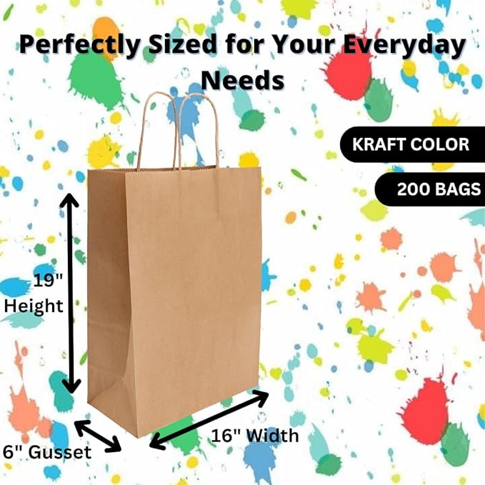 ASSUREPAK Paper Bags - Handle - Kraft Color - 16"x6"x19" - 200 units - 74 LB Weight basis (110 GSM strong) Twisted Handle. Packed in cases. - Kraft/Natural - 16619NKPAPTHDL
