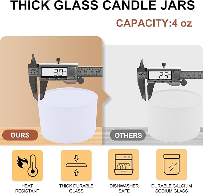 SHOWIN Thick Candle Jars for Making Candles 16 Pcs, 4 OZ Empty Jars with Wood Lids for Candle Making, Sample Container - Dishwasher Safe,Matte White