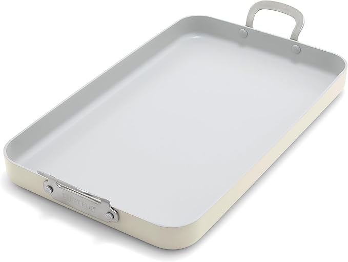 GreenPan x Bobby Flay 18" x 11" Nonstick Double Burner Griddle, PFAS-Free Ceramic Double Stovetop Skillet, Stainless Steel Handles, Dual-Use Cooking, Easy Clean Dishwasher & Oven Safe Pan, Cream