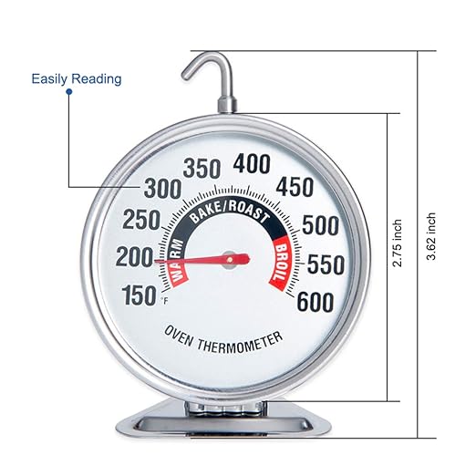 Extra Large 3" Oven Thermometer with Easy-Read Dial | 150-600°F Pro Accurate Temp Gauge for Kitchen, Baking, Grill & Meat | Hang or Stand for Gas/Electric Ovens