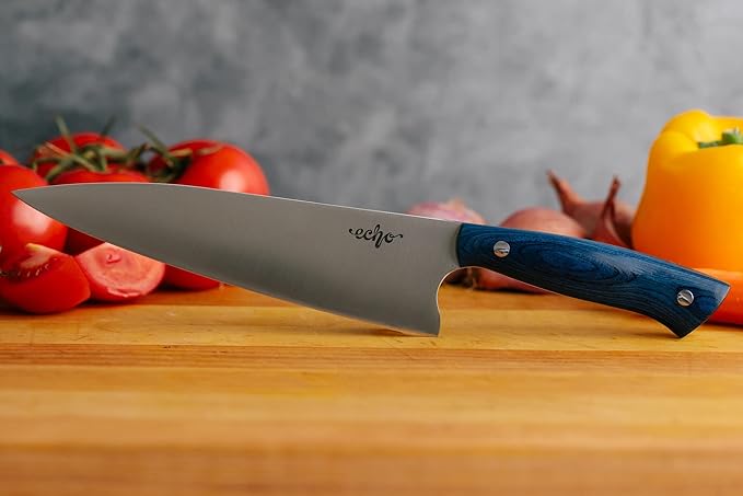 Middleton Made Knives Echo 8 Inch Chef Knife - Handmade Professional Chef Knife - Chefs Knife Made with AEB-L Stainless Steel - USA Made Knife - Great Chef Gifts - Blue