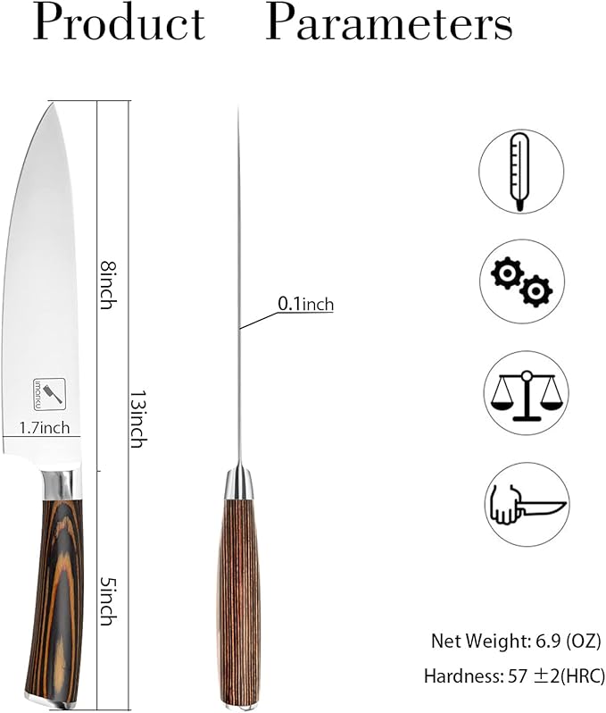 imarku Chef Knife - Pro Kitchen Knife 8 Inch Chef's Knives Japanese SUS440A Stainless Steel Sharp Paring Knife with Ergonomic Handle, Orange Handle, Christmas and Thanksgiving Gifts for Men and Women