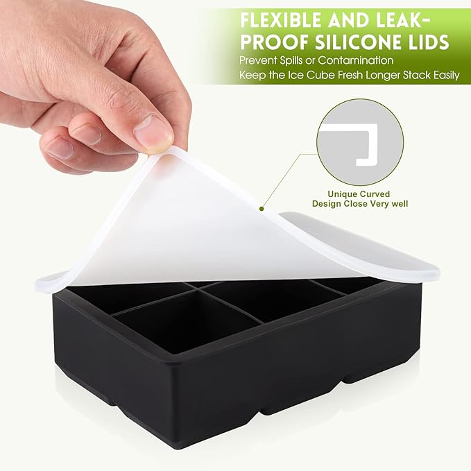 Ice Cube Trays Silicone,2 Pack Large Square Ice Cube Molds with Removable Lids,Stackable Big Ice Trays for Freezer,Ice Maker Reusable and BPA Free for Whiskey, Cocktail, Chilled Drink
